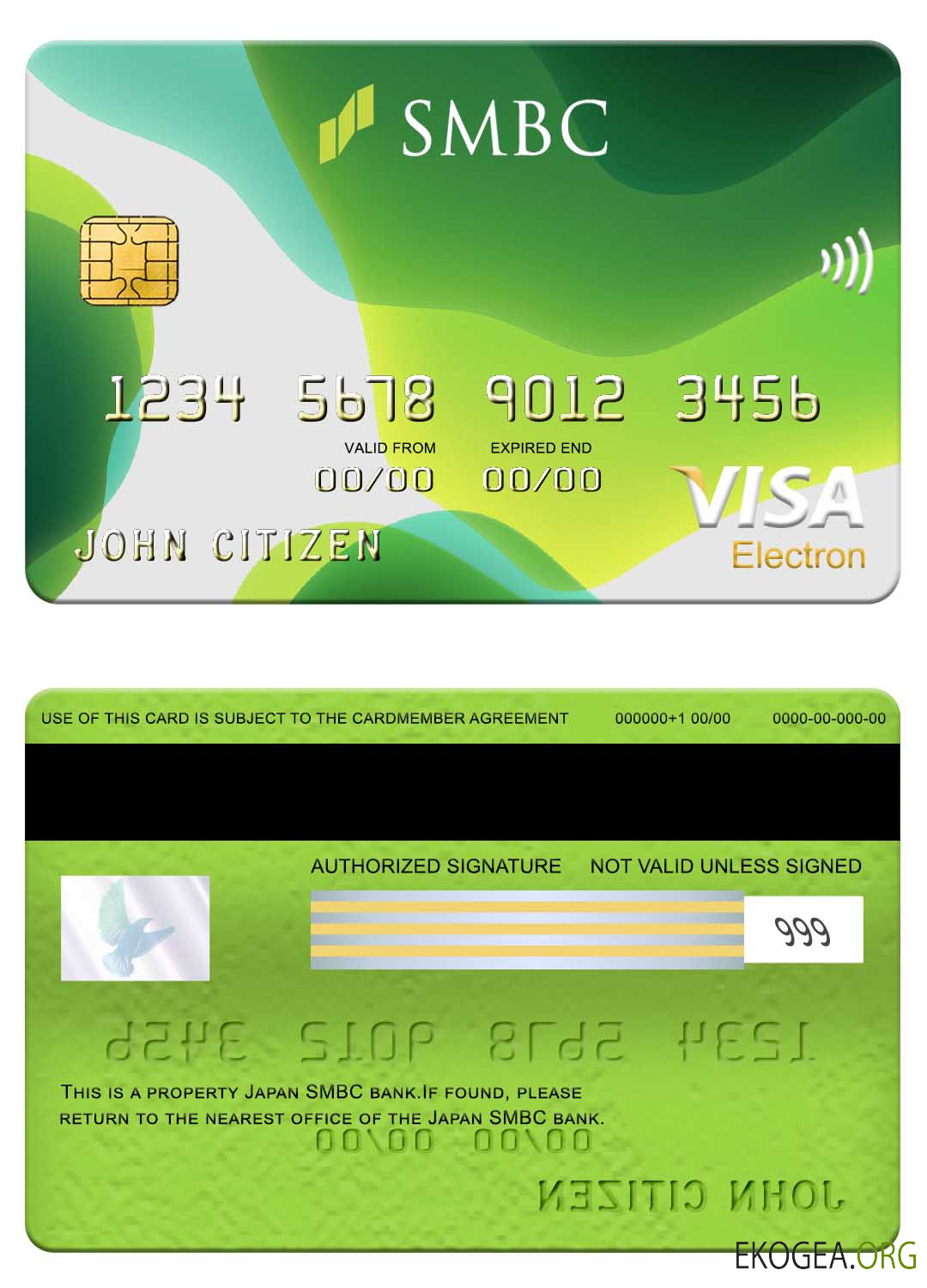 Carte électronique visa bancaire SMBC du Japon